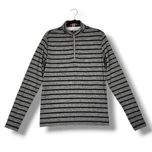 Robert Graham 1/4 Zip Top Black Grey Stripes Mens Size Small